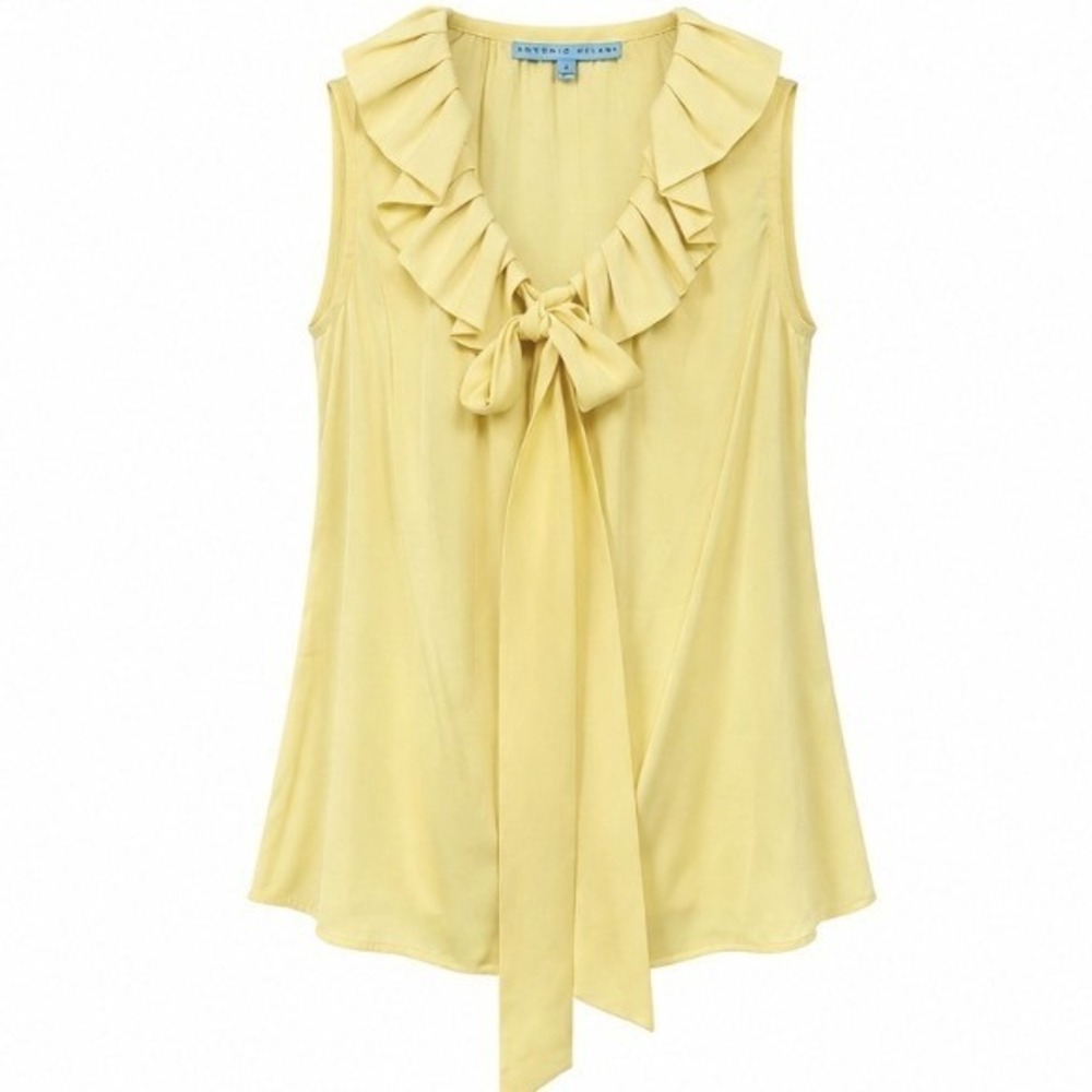 Antonio Melani Sleeveless Ruffle Tie‎ Neck Blouse Silk Blend Yellow Women's S